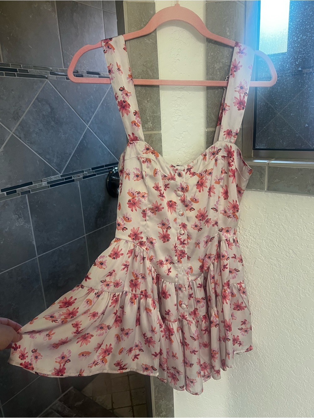 Floral Button-Front Ruffled Tunic Dress - Pink Floral